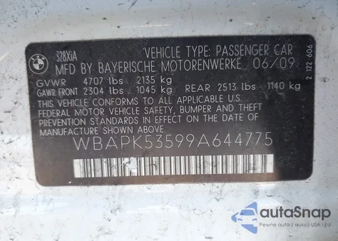 2009 BMW 328I xDrive из США, поврежденный, VIN WBAPK53599A644775